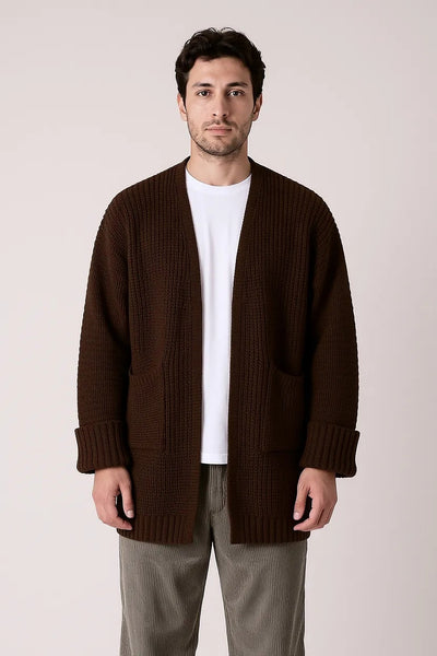 Mocha Cocoon Cepli Oversize Triko Hırka - Erkek