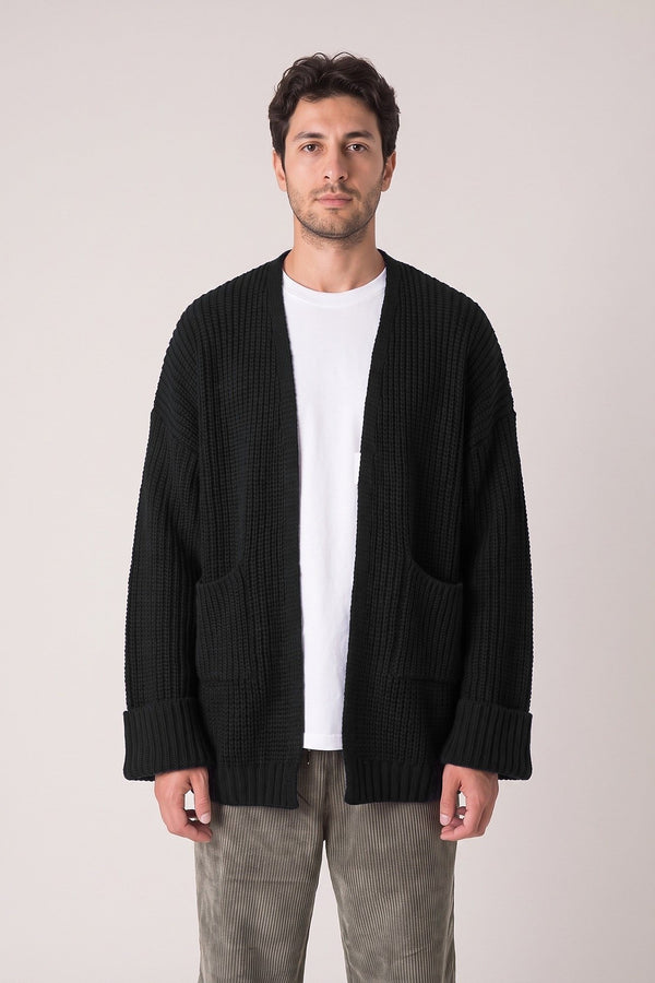 Noir Cocoon Cepli Oversize Triko Hırka - Erkek — ön görünüm