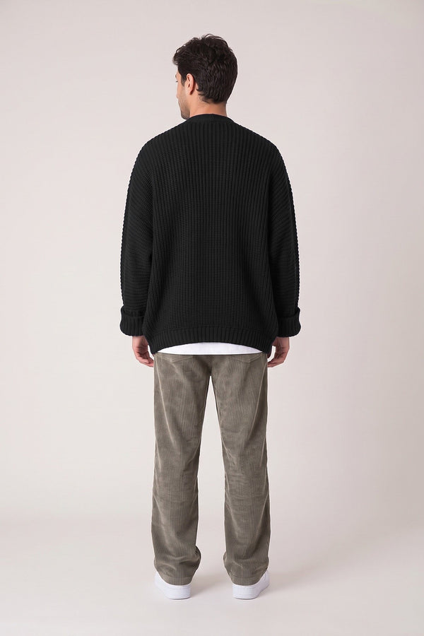 Noir Cocoon Cepli Oversize Triko Hırka - Erkek — arka görünüm