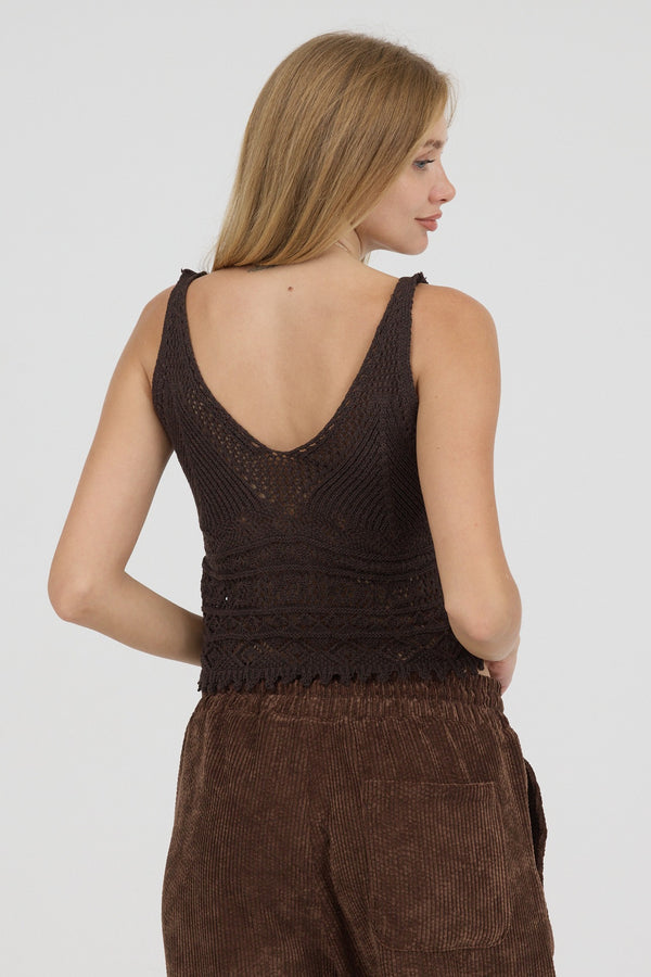 Cocoa Petal Ajurlu Örgü Atlet - Kadın — 3