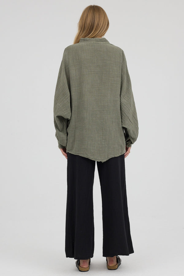 Olive Drift Oversize Gömlek - Kadın — arka görünüm