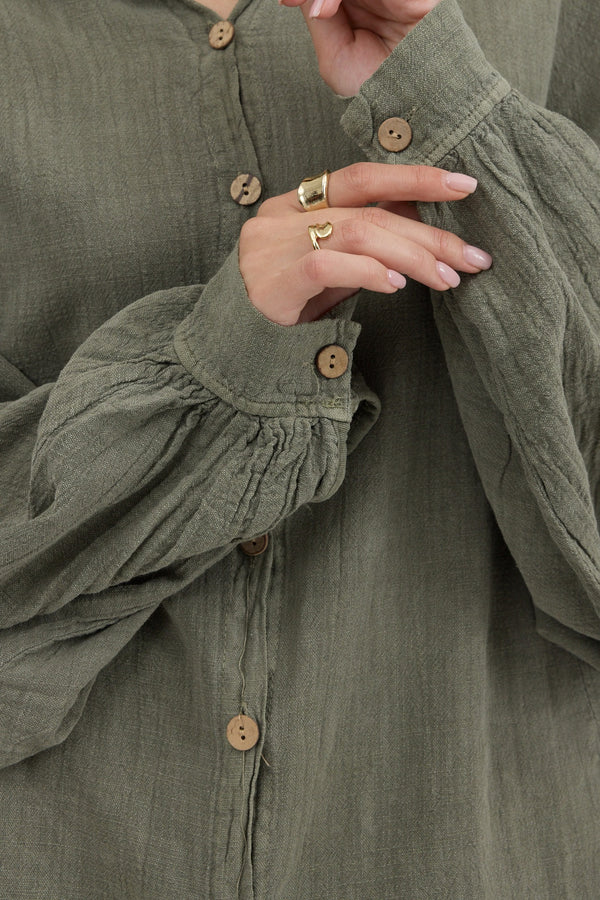 Olive Drift Oversize Gömlek - Kadın — detay