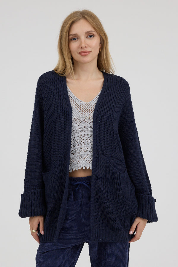 Blue Hour Cepli Oversize Triko Hırka - Kadın — ön görünüm