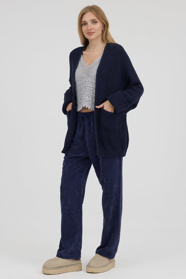 Blue Hour Cepli Oversize Triko Hırka - Kadın — tam kombin