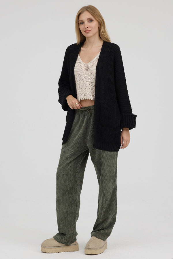 Noir Cocoon Cepli Oversize Triko Hırka - Kadın — tam kombin