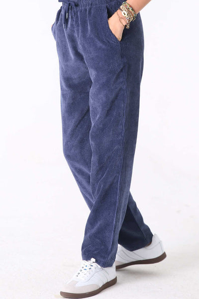 Navy Kadife Baggy Pantolon - Kadın - snugbrandwear