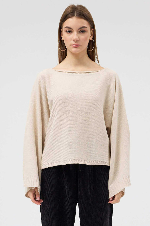 Beige CloudSoft Knit Top - Kadın