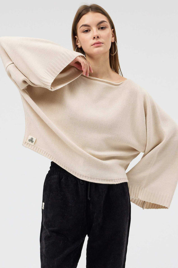 Beige CloudSoft Knit Top - Kadın